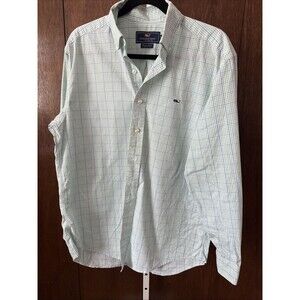 VINEYARD VINES Gingham Whale Shirt Men's Size M Blue/Green/white